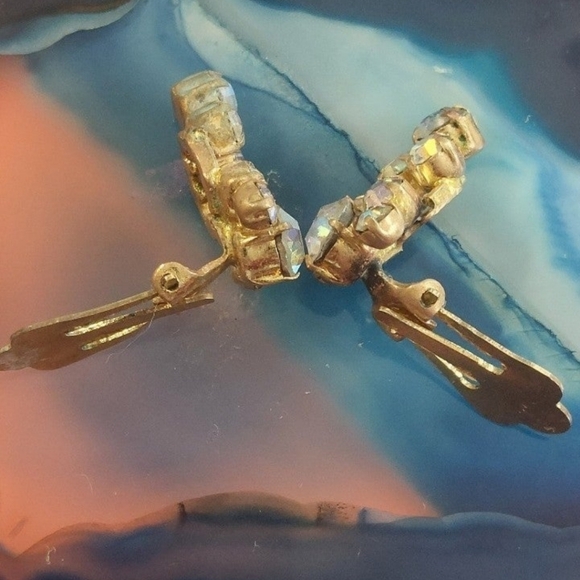 Vintage rhinestones floral design some uranium glass necklace and earrings set - Picture 6 of 13